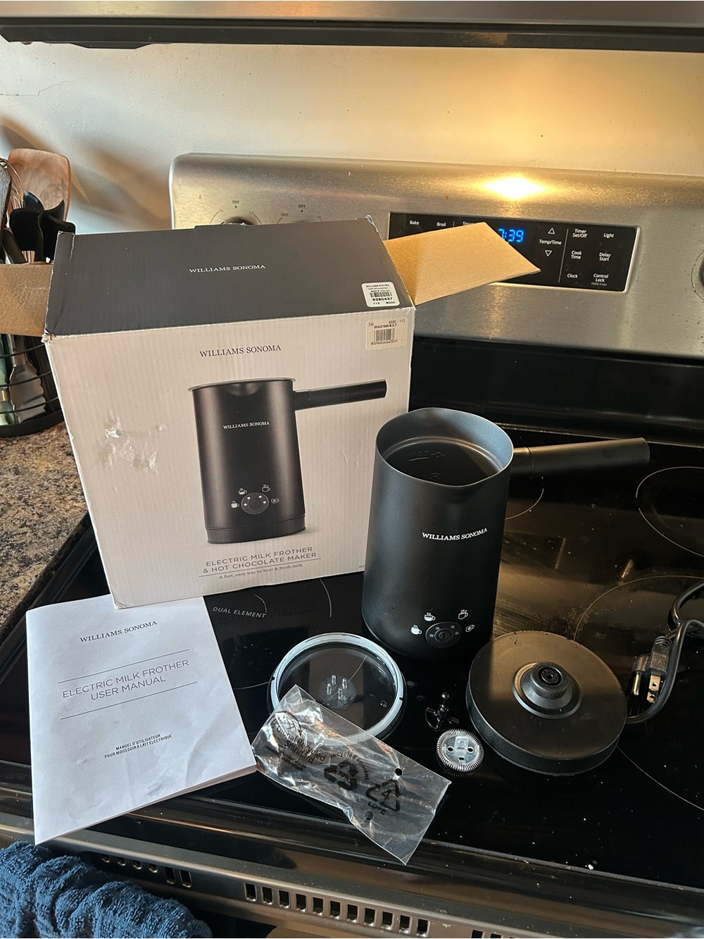 Williams Sonoma Matte Black Electric Milk Frother with Accessories